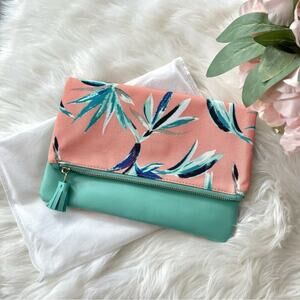 New Rachel Pally Tropical Reversible Pink & Teal Clutch Bag